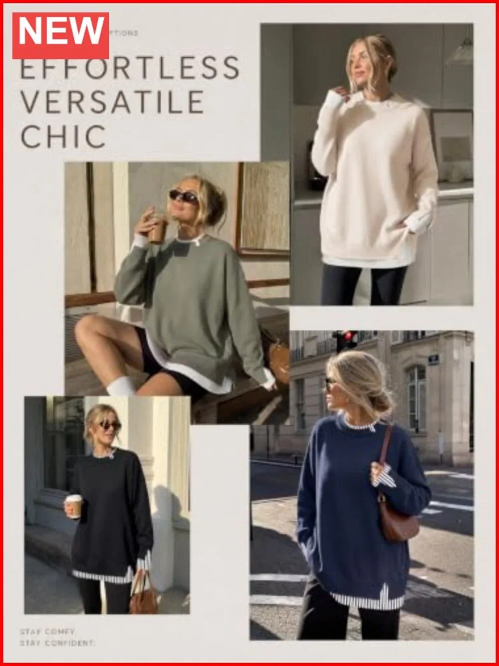 Oversized Patchwork Sweater Slit Cuff Crew Neck Pullover